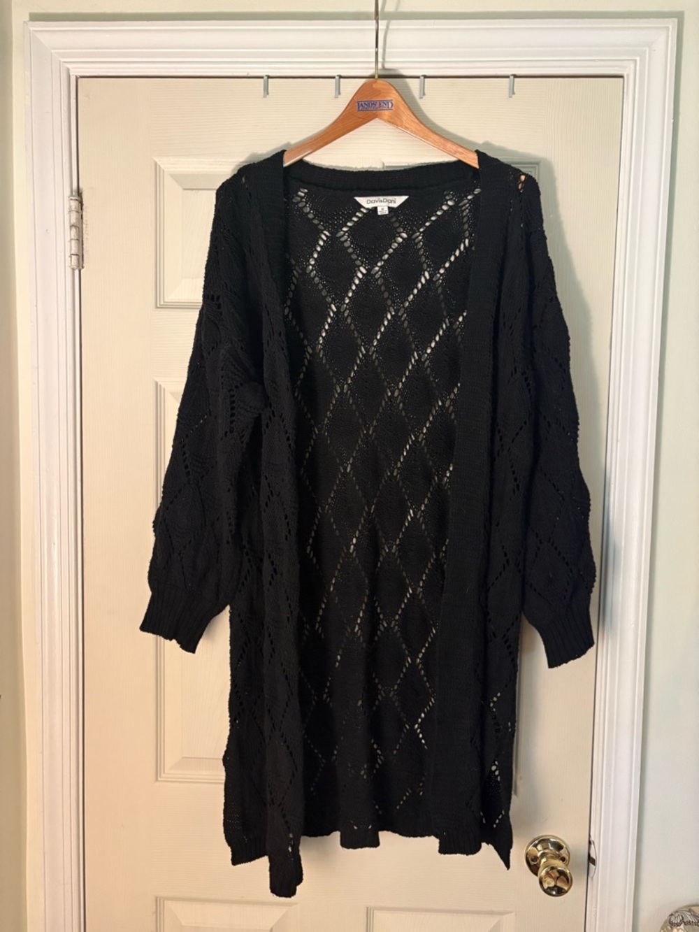 DAVI & DANI Black Open-Front Crochet knit duster Cardigan sweater size medium